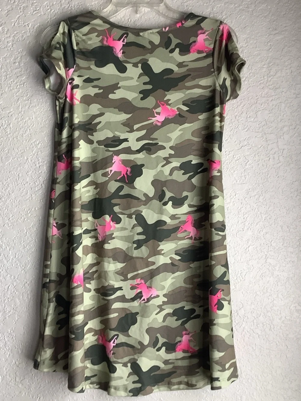 Girls' Camouflage Swing Dress with Pink Unicorn Motif - Picture 4 of 4